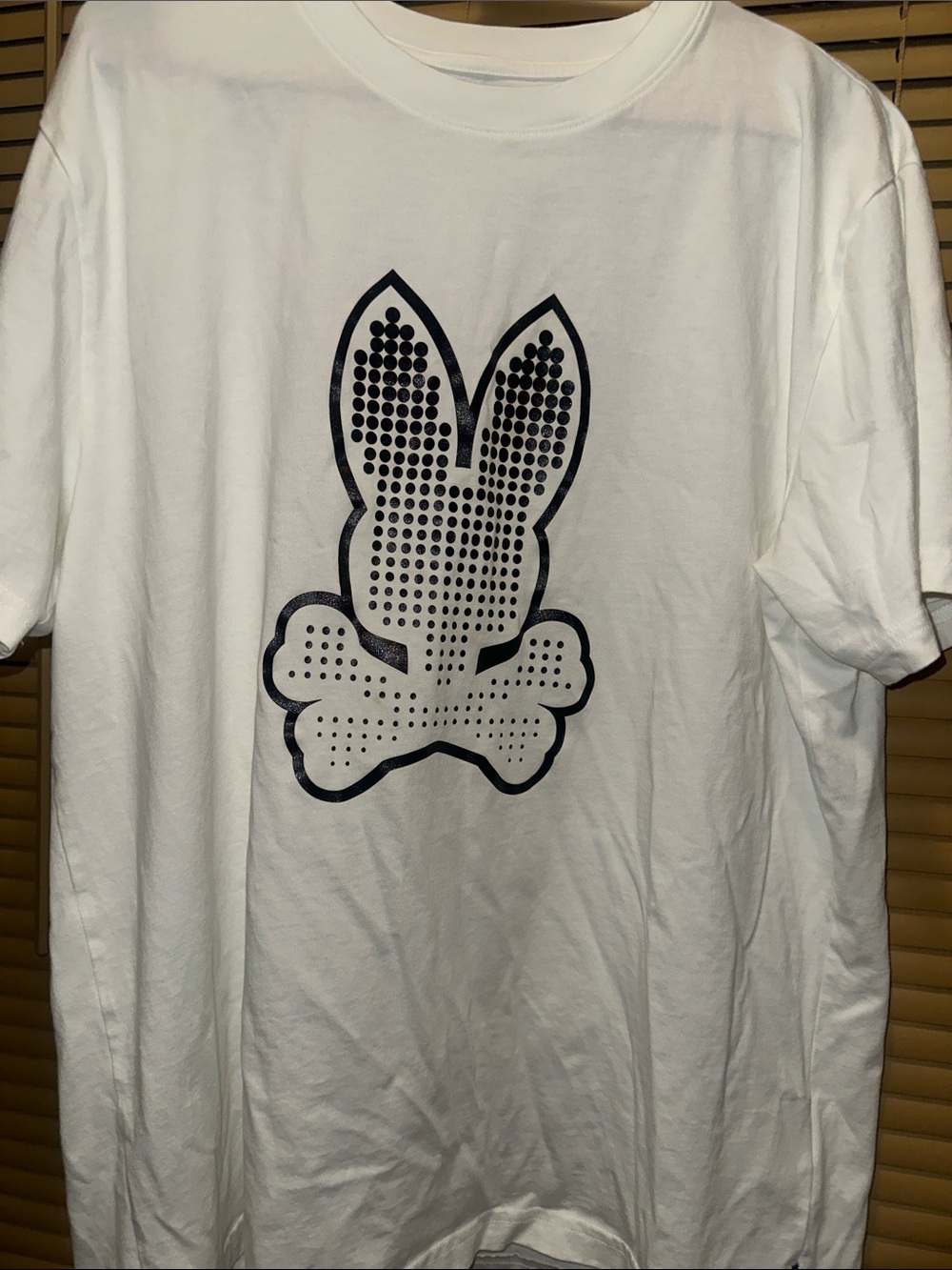 Psycho Bunny White Tee with Navy Bunny-and-Bones Graphic